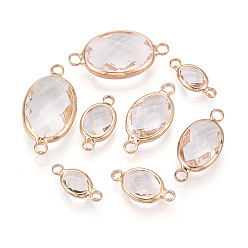 Прозрачный Латунь со стеклянными звеньями/соединительными подвесками, овальные, граненые, золотые, прозрачные, 15~25.5x6.5~13.5x3~7 мм, отверстие : 1.8~2.2 мм