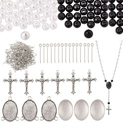 (52) Непрозрачная лаванда Наборы для самостоятельного изготовления четок из бусин, включая подвески из цинкового сплава и оправу для кабошона, Кабошоны из стекла, пластиковые жемчужные бисера, латунный штифт, разноцветные, 37x22x2.5 мм, отверстие : 2 мм, 6 шт