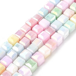 (52) Непрозрачная лаванда Гальванические непрозрачные стеклянные бусины, кубические, граненые, разноцветные, 5.5~6x6x6 мм, отверстие : 1 мм, около 66 шт / нитка, 14.96'' (38 см)