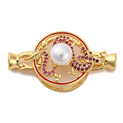 Золотой Латунное микропейв, прозрачный кубический цирконий, складные застежки, с ABS имитации жемчуга, без свинца и без кадмия, золотые, 37 мм