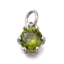 Темно-оливково-зеленый Кулон из циркония, круглые подвески, с целью перехода в кольце, долговечный, без свинца и без кадмия, стойки покрытие, реальный 18 k позолоченный, темно-оливковый зеленый, 8.5x7.5x5 мм, отверстие : 3.2 мм