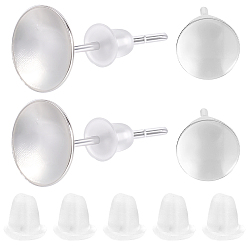 Серебро 925 Результаты серьги стерлингового серебра, плоские круглые лоток, 1 листовая двухсторонняя замшевая ткань для полировки серебра, серебряные, лоток : 5.5 мм, 11.5x6 мм, штифты : 0.7 мм, 8 пар