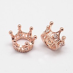 Розовое Золото Корона из латуни микро проложит класса Aaa кубического циркония большое отверстие бусы, без кадмия, без никеля и без свинца, розовое золото , 13x8 мм, отверстие : 7 мм