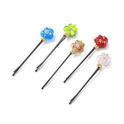Mixed Color Baking Paint Stainless Steel Hair Bobby Pin Bookmarks, Handmade Lampwork Beads Bookmark, Eco-Friendly Copper Wire Wrapped, Flower, Mixed Color, 68.8~69x14.5~15x8mm