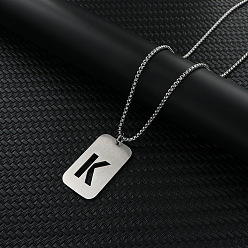 Letter K Прямоугольник с выдолбленной буквой 201 ожерелья с подвеской из нержавеющей стали, цвет нержавеющей стали, не тускнеет, Письмо K, 27.56 дюйм (70 см)