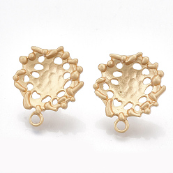 Matte Gold Color Alloy Stud Earring Findings, with Steel Pins and Loop, Matte Gold Color, 22x20mm, Hole: 2mm, Pin: 0.7mm