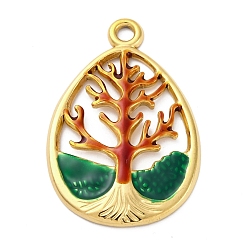 Красный 304 нержавеющей стальной эмали подвески, реальный 18 k позолоченный, слеза с подвесками в виде деревьев, вакуумное покрытие pvd, красные, 36x24x3 мм, отверстие : 2.5 мм