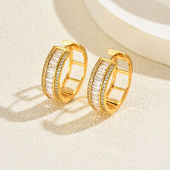 Золотой Латунные серьги обруча, с четким кубического циркония, золотые, 25x8 мм