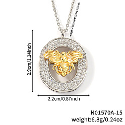 Letter O Подвеска в виде пчелы с микропаве из прозрачного кубического циркония в виде микрофибры, латунная, с инициалами., платиной и золотом, Письмо O, 15.75 дюйм (40 см), Кулон : 29x22 мм