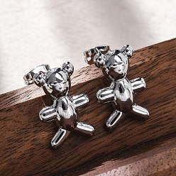 Платина Латунь серьги, без свинца и без кадмия, долговечный, стойки покрытие, медведь, платина, 18x12 мм