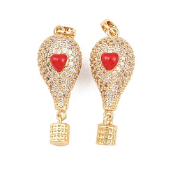 Золотой Латунные микро проложить кубического циркония подвески, подвески на воздушном шаре, с эмалью, золотые, 28x10.5x12 мм, отверстие : 4.5x2.5 мм