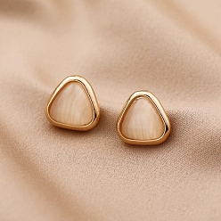 Triangle Alloy Cat Eye Stud Earrings for Women, with 925 Sterling Silver Pin, Triangle, 10mm