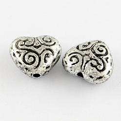 Plaqué Argent Antique Perles anciennes acrylique, cœur, couleur argentée antique, Longueur 14mm,  largeur de 13 mm, épaisseur de 7mm, Trou: 1.5mm, environ680 pcs / 500 g