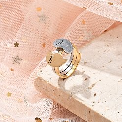 Золотой & Цвет Нержавеющей Стали 304 из нержавеющей стали манжеты кольца, украшения для женщин, сердце, золотые и нержавеющая сталь цвет, регулируемый, Сердце: 8x13.5 mm, 2 шт / комплект