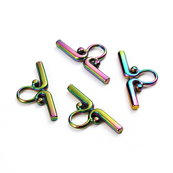 Rainbow Color Ion Plating(IP) 304 Stainless Steel Toggle Clasps Parts, Bar, Rainbow Color, 22x10x2mm, Hole: 5x4mm