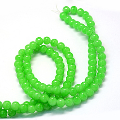 Lime Green Baking Painted Imitation Jade Glass Round Bead Strands, Lime Green, 10~10.5mm, Hole: 1.5mm, about 85pcs/strand, 31.4 inch