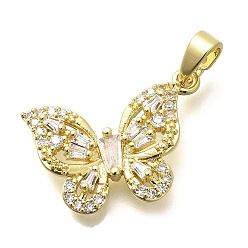 Настоящее золото 18K Покрытие стойки латунь микропаве прозрачные подвески из кубического циркония, бабочки прелести, долговечный, без свинца и без кадмия, реальный 18 k позолоченный, 14.5x20x3.5 мм, отверстие : 5x2.5 мм