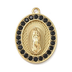 Настоящее золото 18K 304 подвески из нержавеющей стали и страз, овал с подвеской девы марии, вакуумное покрытие pvd, струя, реальный 18 k позолоченный, 25x18x3.5 мм, отверстие : 1.6 мм