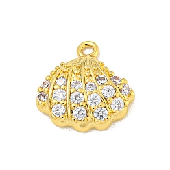 Настоящее золото 18K Покрытие стойки латунь микропаве прозрачные кубические циркониевые подвески, долговечный, без кадмия и без свинца, формы раковины, реальный 18 k позолоченный, 12.5x12.5x3.5 мм, отверстие : 1.2 мм