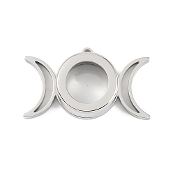 Нержавеющая Сталь Цвет 304 подвески-медальоны из нержавеющей стали, со стеклом, тройной лунный оберег, цвет нержавеющей стали, 23x39.5x11 мм, отверстие : 2.2 мм