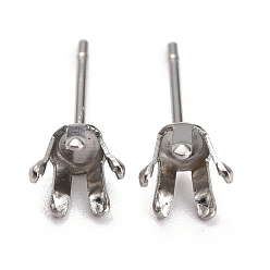 Stainless Steel Color Non-Tarnish 304 Stainless Steel Stud Earring Settings, Prong Earring Settings, Flat Round, Stainless Steel Color, Fit for 5mm Rhinestone, 5mm, Pin: 0.7mm