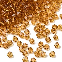 (932FM) Темно-синий аква-матовый с подкладкой Прозрачные стеклянные бусины, двухконусные, граненые, темно-золотистые, 4x3.5 мм, отверстие : 0.8 мм, около 720 шт / упаковка