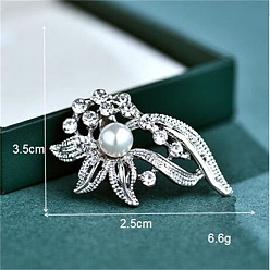 Платина Брошь в виде цветка из сплава кристаллов и страз для рюкзака, с имитацией жемчужина бисера, платина, 35x25 мм