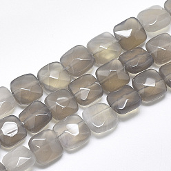 Серый агат Серые натуральные бусины из агата , граненые, квадратный, 8~8.5x8~8.5x5 мм, Отверстие : 1 мм, около 25 шт / нитка, 8.0''