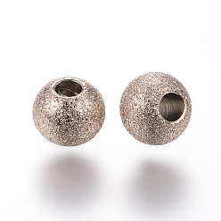 Rose Gold Ion Plating(IP) 304 Stainless Steel Textured Beads, Round, Rose Gold, 6x5mm, Hole: 2mm