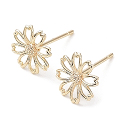 Настоящее золото 18K Латунь серьги, цветок, реальный 18 k позолоченный, 9x9 мм