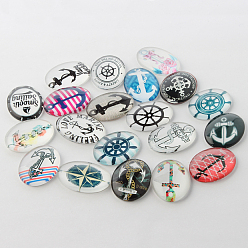 Mixed Color Nautical Helm & Anchor Theme Ornaments Glass Oval Flatback Cabochons, Mixed Color, 18x13x4mm