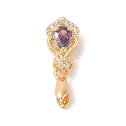 Фиолетовый Золотая латунь, микро-паве, прозрачные скобы для ледорубов с кубическим цирконием, со стеклом, без никеля , цветок, фиолетовые, 21x8x7 мм, отверстие : 3.5x3 мм, штифты : 0.8 мм