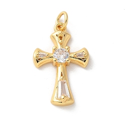Настоящее золото 18K Латунные микро проложить кубического циркония подвески, без кадмия, без никеля и без свинца, крест прелести, с целью перехода в кольце, реальный 18 k позолоченный, 22.5x14x4 мм, отверстие : 3.4 мм