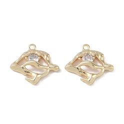 Real 18K Gold Plated Brass Pendant, with Clear Cubic Zirconia, Cadmium Free & Nickel Free & Lead Free, Real 18K Gold Plated, 15.5x17.5x4.5mm, Hole: 1.4mm