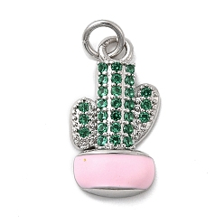 Платина Латунные микро проложить кубического циркония подвески, кактус, с прыгающим кольцом и эмалью, без кадмия и без свинца, стойки покрытие, долговечный, платина, 19x10.5x4 мм, отверстие : 3.4 мм