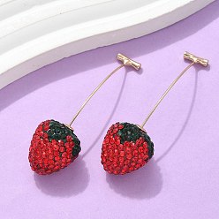 Золотой Серьги-гвоздики из цинкового сплава со стразами, клубника, золотые, 53x16 мм