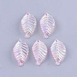 Pink Прозрачные акриловые подвески, AB цвет, лист, розовые, 35x18.5x6.5 мм, Отверстие : 1.6 мм , около 600 шт / 500 г