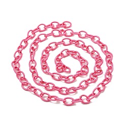 Hot Pink Handmade Nylon Cable Chains Loop, Oval, Hot Pink, 8~9x11~13x2mm, about 85cm/strand, 33.5 inch
