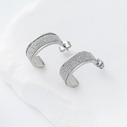 Нержавеющая Сталь Цвет 304 из нержавеющей стали серьги, матовый С-образный, цвет нержавеющей стали, 15x11 мм