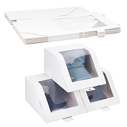 White Cardboard Paper Jewelry Boxes, Gift Packaging Boxes with Visible Window, Rectangle, White, 22x19.6x12cm