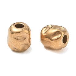 Chapado en Oro Real 18K 304 bolas de acero inoxidable, columna martillada, revestimiento de iones (ip), real 18 k chapado en oro, 6x5 mm, agujero: 1.6 mm