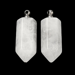 Хрусталь Кулоны для духов из натурального кварца, Подвески-бутылки в форме пули из горного хрусталя с винтовыми дужками из нержавеющей стали, цвет нержавеющей стали, 304 мм, отверстие : 42~44x16~16.5x14~14.5 мм