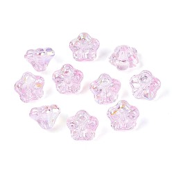 Бледно-Розовый Гальванизируйте прозрачное стекло бисер нитей, петуния цветок, с покрытием AB цвета, розовый жемчуг, 5.5~6.5x8~8.5x8~8.5 мм, отверстие : 1~1.2 мм, около 100 шт / нитка, 21.26~21.65 дюйм (54~55 см)