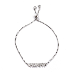 Платина Регулируемые браслеты-слайдеры с прозрачным кубическим цирконием из латуни с микропаве, Боло браслеты, День матери Подарки, с коробкой цепей, слово мама, платина, 10-1/4 дюйм (26 см)