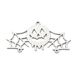 Stainless Steel Color Halloween 201 Stainless Steel Chandelier Component Links, Pumpkin with Spider Web, Stainless Steel Color, 20x39x1mm, Hole: 1.5mm