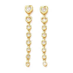 Clear Brass Micro Pave Cubic Zirconia Big Pendants, Heart Charms, Cadmium Free & Lead Free, Golden, Clear, 65x9x5mm, Hole: 4x3mm