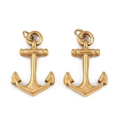 Настоящее золото 18K 304 подвески из нержавеющей стали, с целью перехода в кольце, ионное покрытие (ip), подвеска в виде якоря, реальный 18 k позолоченный, 30.5x19.5x4 мм, отверстие : 3.8 мм