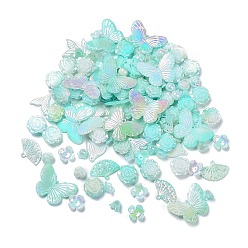 Turquesa Kit de búsqueda de joyería estilo perla de imitación diy, incluyendo cuentas de plástico, cabujones, eslabones y colgantes, mariposa/abanico/flor/cola de pez/formas redondas, turquesa, 6~40x10~40x2.5~12 mm, agujero: 1.4~3.2 mm, Sobre 645 unidades / 500 g