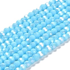 Bleu Ciel Clair Supports de perles de verre opaques, couleur ab , à facettes (32 facettes), ronde, lumière bleu ciel, 4.5x4mm, Trou: 1mm, Environ 94~95 pcs/chapelet, 13.90~14.02 pouce (35.3~35.6 cm)