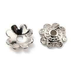 Платина Покрытие стойки латунная крышка бусины, долговечный, без свинца и без кадмия, цветок, мульти-лепесток, платина, 8x2.3 мм, отверстие : 1.6 мм